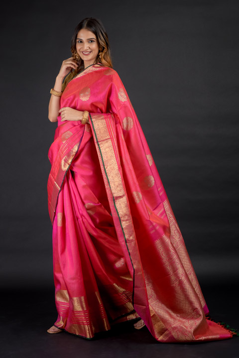 Pink Checkered Kanchi Saree