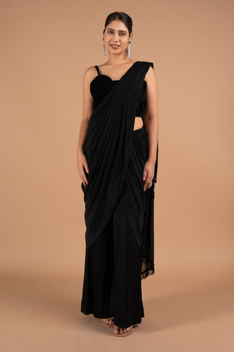 Black Draped Saree Gown