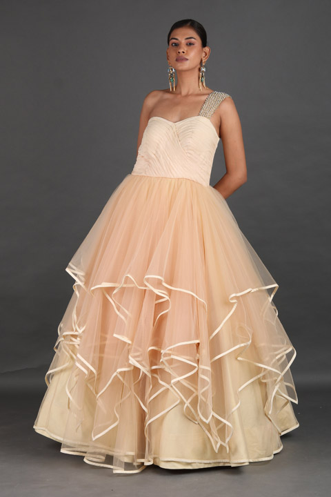 Peach One Shoulder Gown