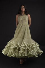 Green Embroidered Halter Neck Gown