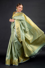 Green Striped Kanchivaram Saree