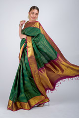 Green Checkered Kanchi Saree