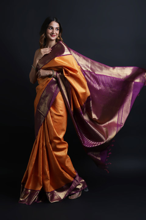 Yellow Checkered Kanchivaram Saree