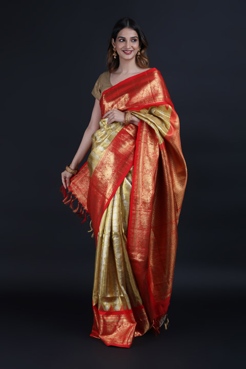 Golden Bridal Kanchi Saree