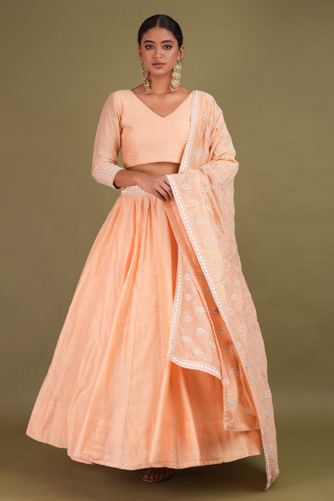 Peach Dots Embroidered Lehenga