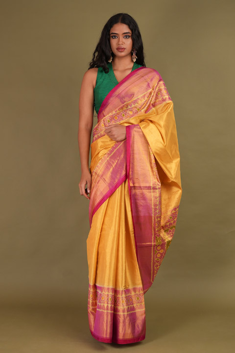 Gold Saree With Pink Border