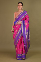 Pink Saree With Purple Border