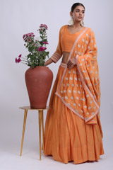 Orange Embroidered Lehenga Set
