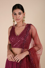 Wine Embroidered Lehenga_DTR9043