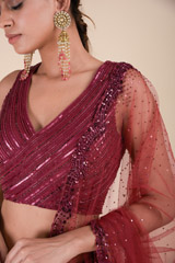 Wine Embroidered Lehenga_DTR9045