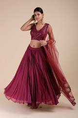 Wine Embroidered Lehenga