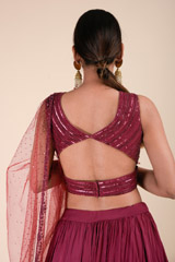Wine Embroidered Lehenga_DTR9054