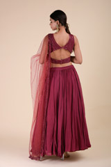 Wine Embroidered Lehenga_DTR9056