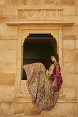 Olive Green Velvet Lehenga