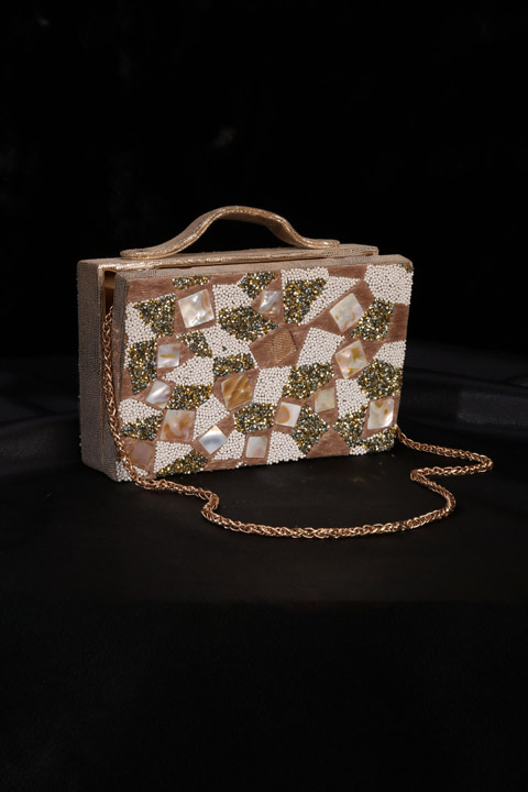 Embellished Fur Suede Clutch