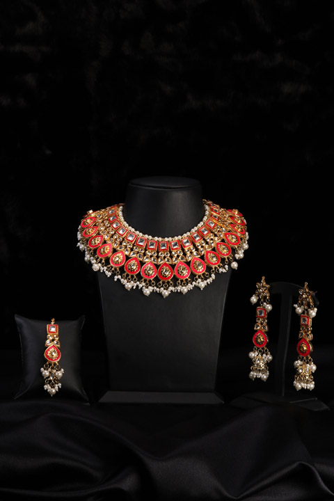 Meenakari Orange Jewelry Set