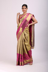 Golden Silk Saree With Pink BorderIMG_6756