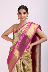 Golden Silk Saree With Pink BorderIMG_6757