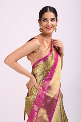 Golden Silk Saree With Pink BorderIMG_6761