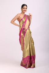 Golden Silk Saree With Pink BorderIMG_6763