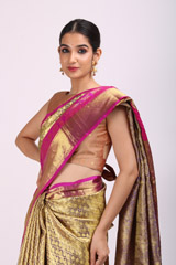 Golden Silk Saree With Pink BorderIMG_6765