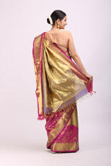 Golden Silk Saree With Pink BorderIMG_6769