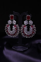 Maroon and White Stone Earrings