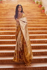 Silver Saree with Golden Border