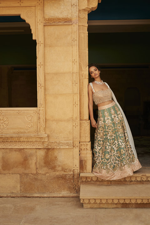 Powder Blue Embroidered Lehenga