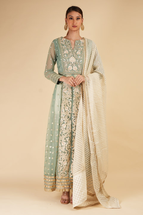 Ivory And Powder Blue Anarkali
