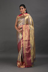 Golden Saree With Pink Border