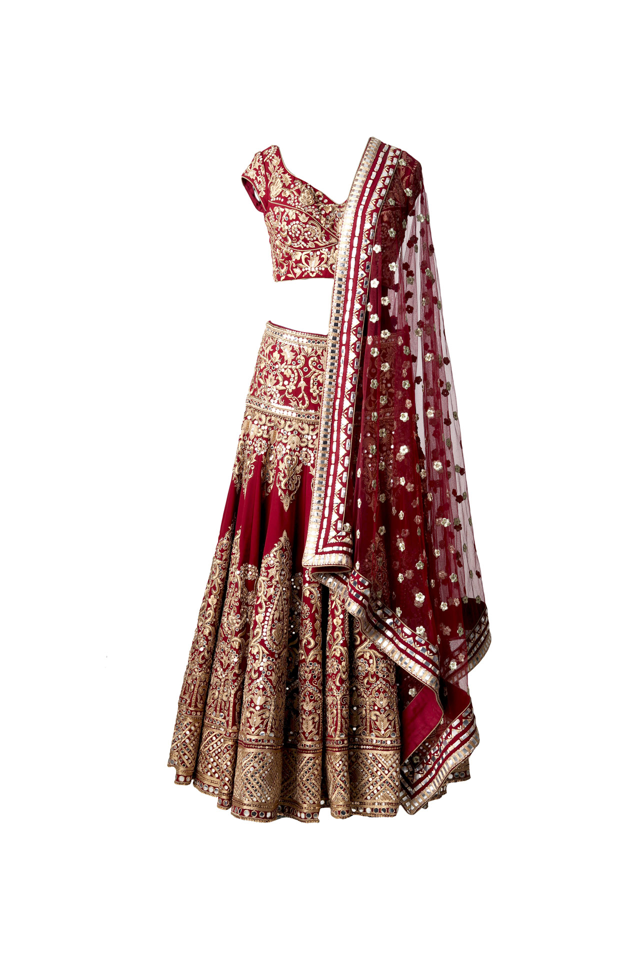 RED THREAD EMBROIDERED LEHENGA