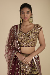 Red Bridal Embroidered Lehenga_SUB8450