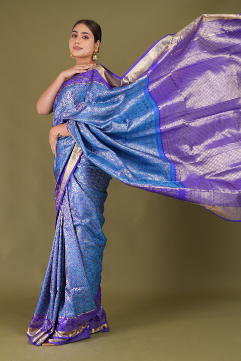 Blue Saree with Purple Border