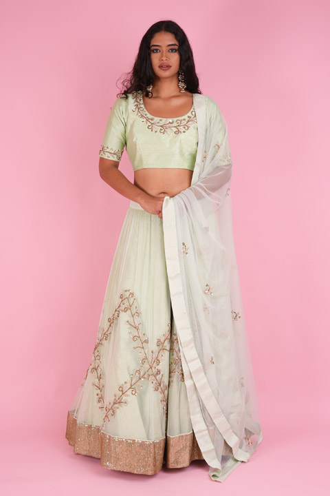 Sequin Gold Leaves Lehenga