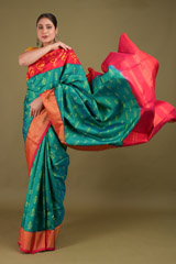 Green Ikat Saree With Red Border