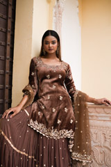 Brown Embellished Sharara Set