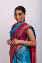 Blue Saree With Pink BorderIMG_7283