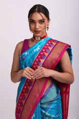 Blue Saree With Pink BorderIMG_7286