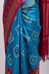 Blue Saree With Pink BorderIMG_7287