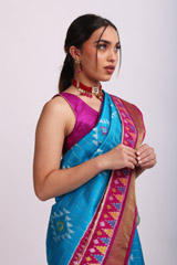 Blue Saree With Pink BorderIMG_7290