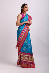 Blue Saree With Pink BorderIMG_7291