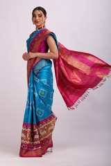 Blue Saree With Pink BorderIMG_7292