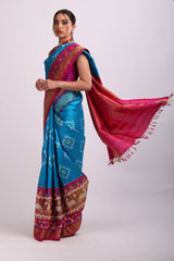 Blue Saree With Pink BorderIMG_7293