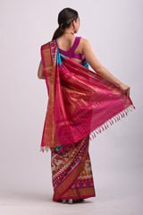 Blue Saree With Pink BorderIMG_7294