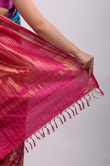 Blue Saree With Pink BorderIMG_7295