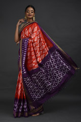 Orange Ikat Silk Saree
