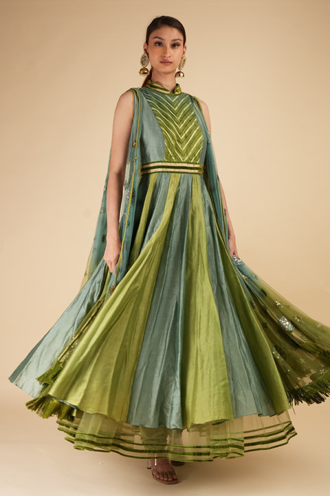 Layered Green Anarkali