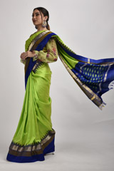 Green Saree With Blue Border