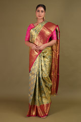 Golden Saree With Red Border